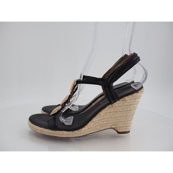 Diane Von Furstenberg Leather Jute Sandals Womens 9.5 Embellished Black Wedges - Picture 5 of 14